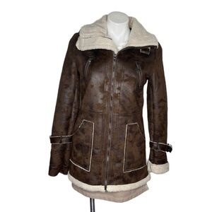 STEVE MADDEN Brown Coat Vegan Suede Cream Color Sherpa Lining Size Small